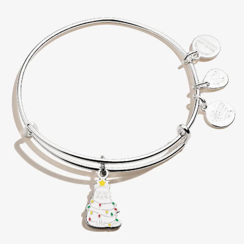 adjustable silver cuff bracelet Holiday Cat Charm Bangle, Color