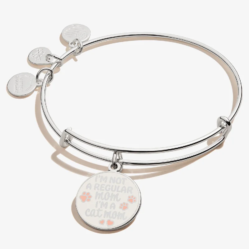 hammered gold disc necklace 'I’m A Cat Mom' Charm Bangle