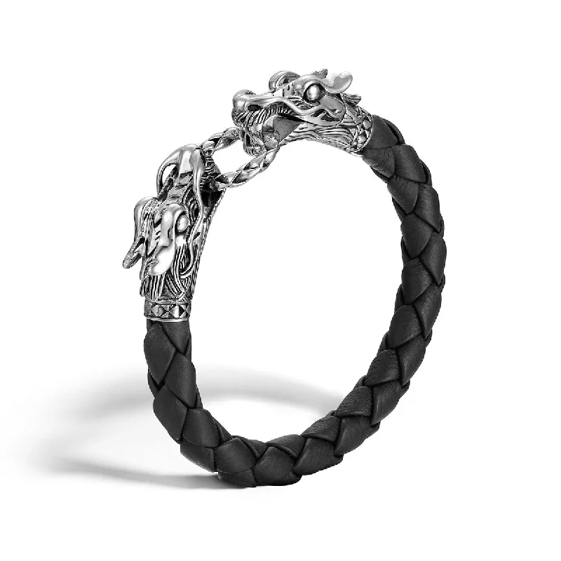 men’s silver wedding band Legends Naga Silver Dragon Bracelet on Black Woven Leather men’s silver wedding band Legends Naga Silver Dragon Bracelet on Black Woven Leather