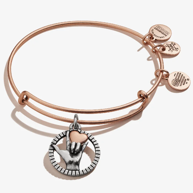 handmade braided hemp bracelet 'Love' Sign Language Charm Bangle