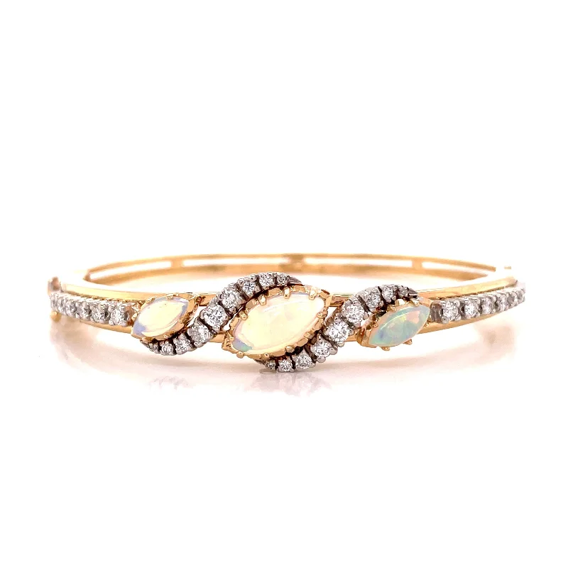 statement gold cuff earrings MARQUISE OPAL AND DIAMOND BANGLE BRACELET
