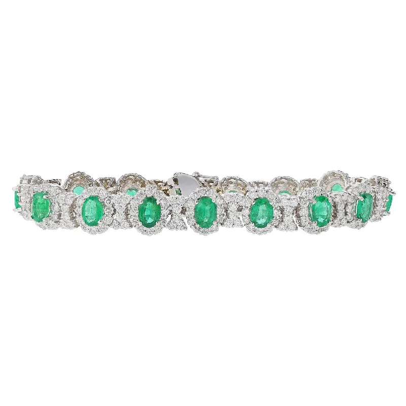 gemstone infinity bracelet Oval Emerald and Diamond Halo and Bowtie Bracelet