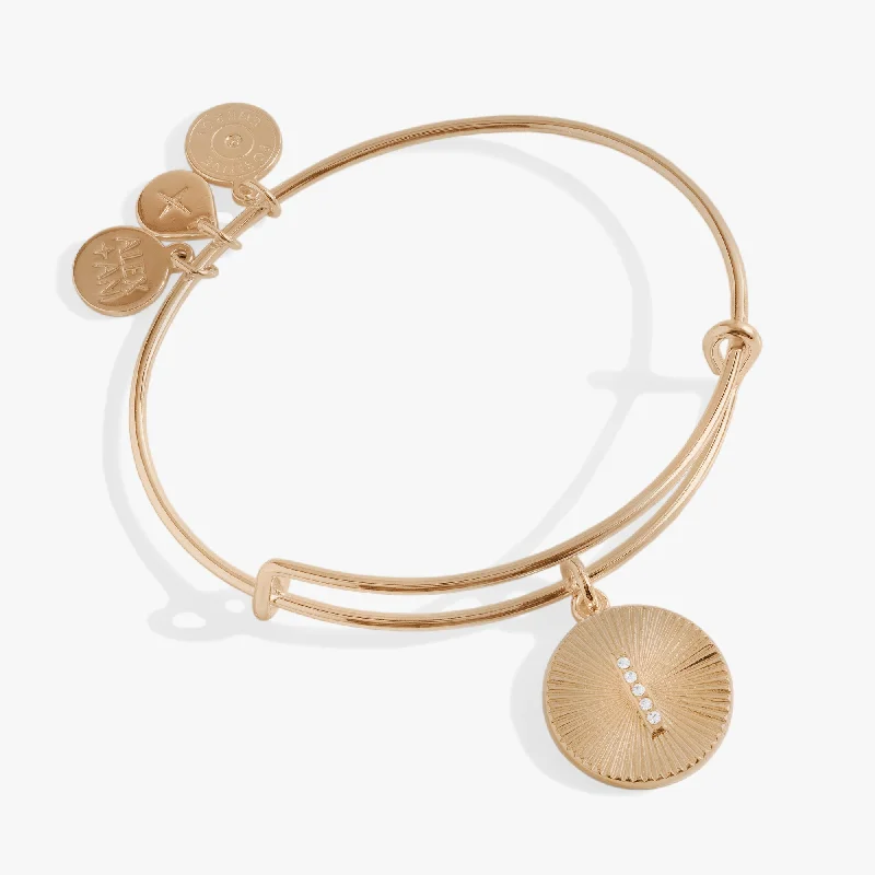 personalized ring with name Initial I Pave Starburst Texture Bangle