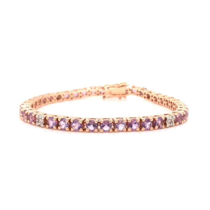 Pink Amethyst and Diamond Tennis Bracelet