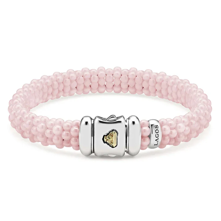 modern geometric gold ring Pink Caviar Ceramic Beaded Bracelet