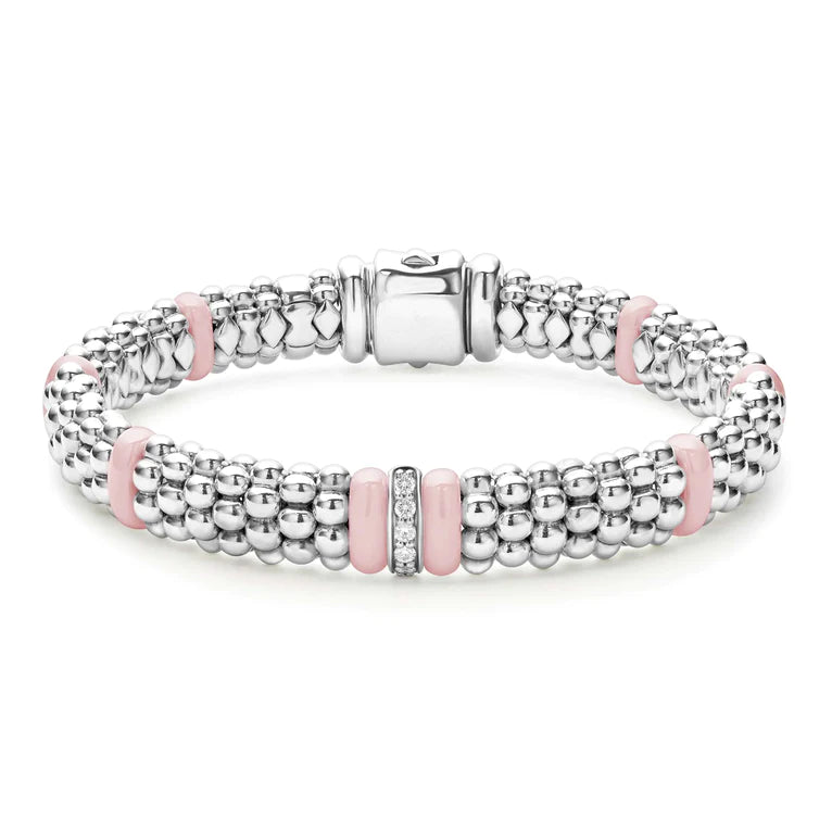 custom silver charm bracelet Pink Caviar Single Station Diamond Caviar Bracelet