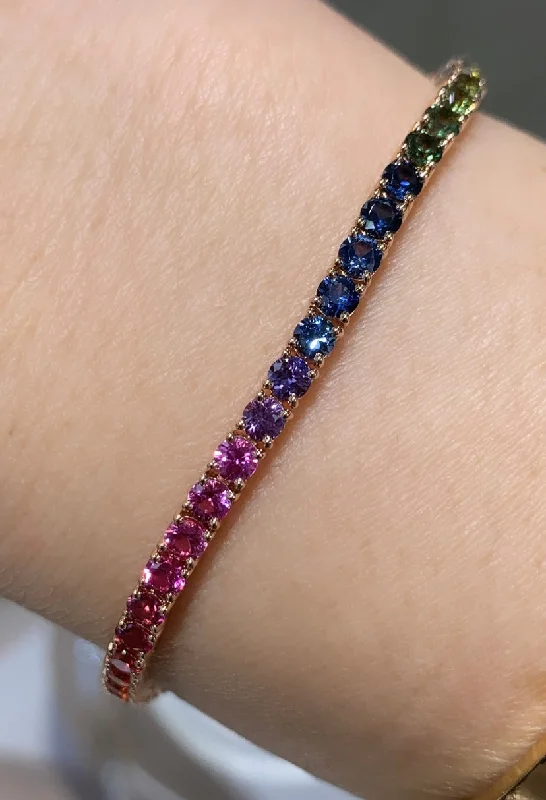 vintage diamond brooch 5.73ct tw Rainbow Sapphire Gem Stone Tennis Bracelet