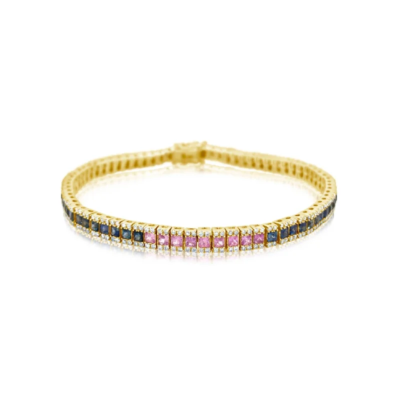 natural jade ring Princess-Cut Rainbow Sapphire and Diamond Tennis Bracelet