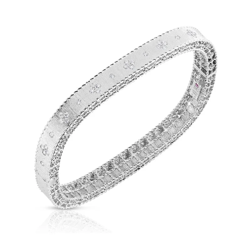 minimal gold ring stack Satin Finish Slim Bangle with Fleur de Lis Diamonds