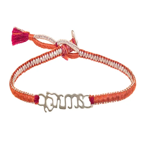 Sterling Silver "Brave" Bracelet on Burnt Orange Cotton Cobra Cord