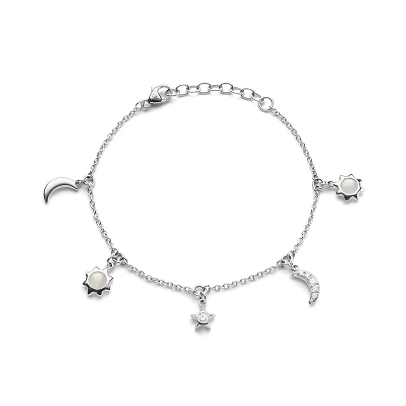 simple snake chain necklace Sun, Moon and Stars Dangling Sapphire and Moonstone Bracelet