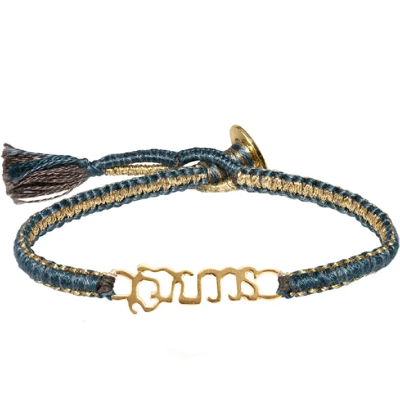 Gold Vermeil "Brave" Bracelet on Teal Cobra Cord