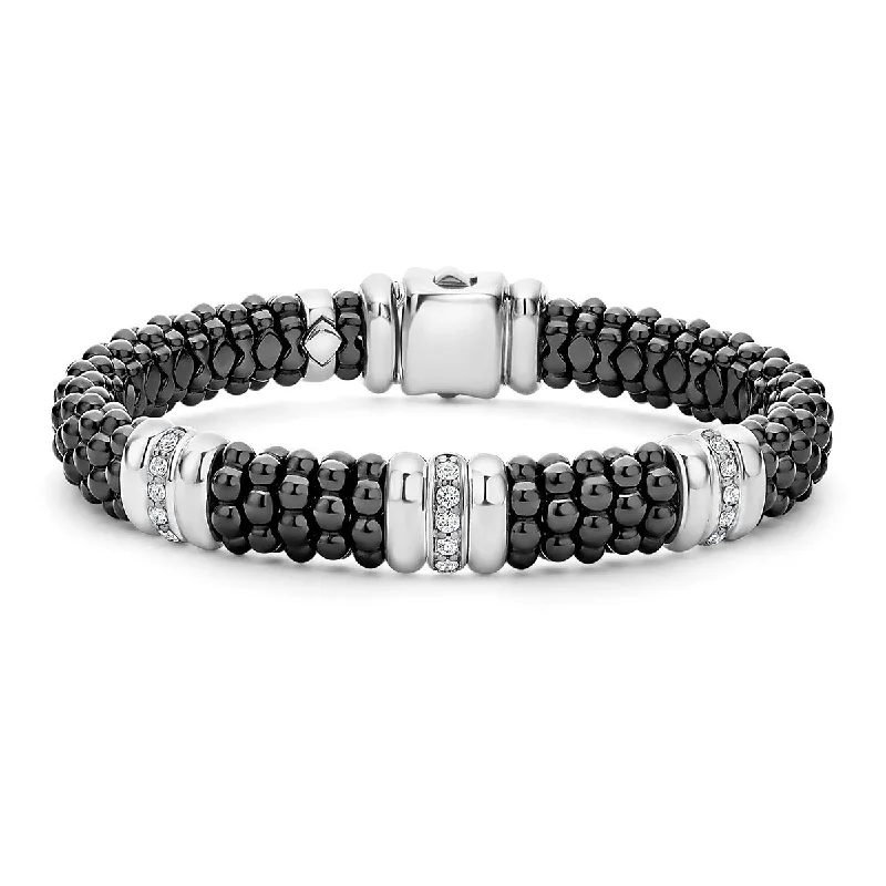 personalized coordinates ring custom Three Station Ceramic Diamond Bracelet