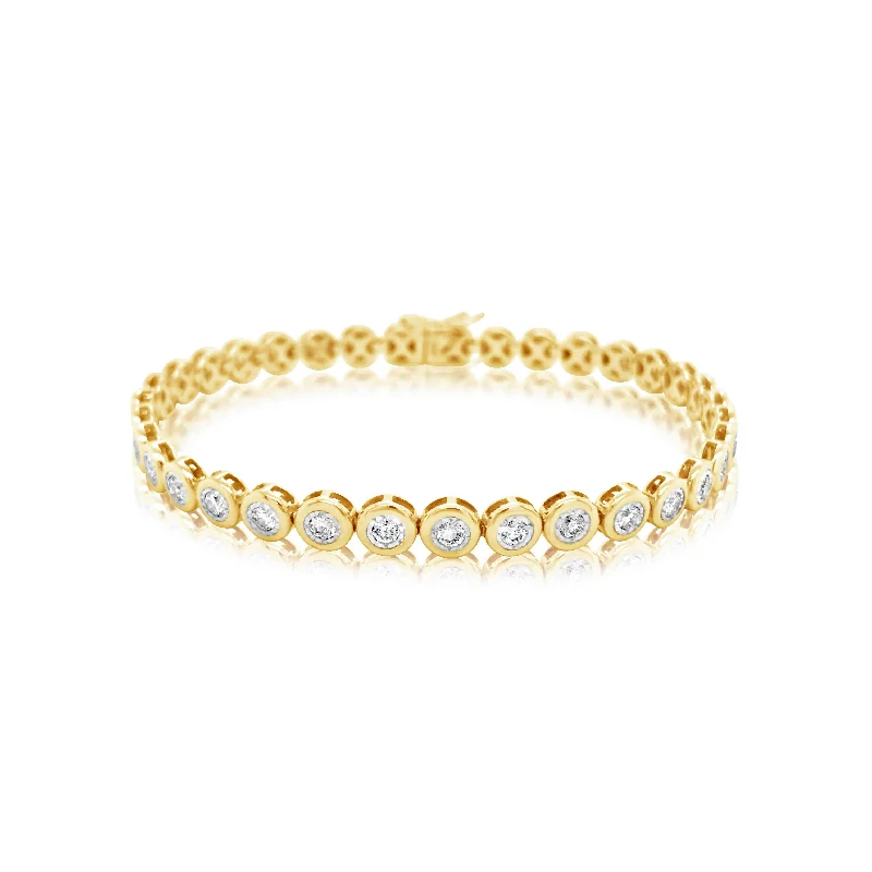 Two Tone Bezel-Set Diamond Tennis Bracelet