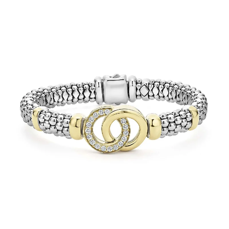 hammered sterling silver band Two-Tone Interlocking Diamond Caviar Bracelet