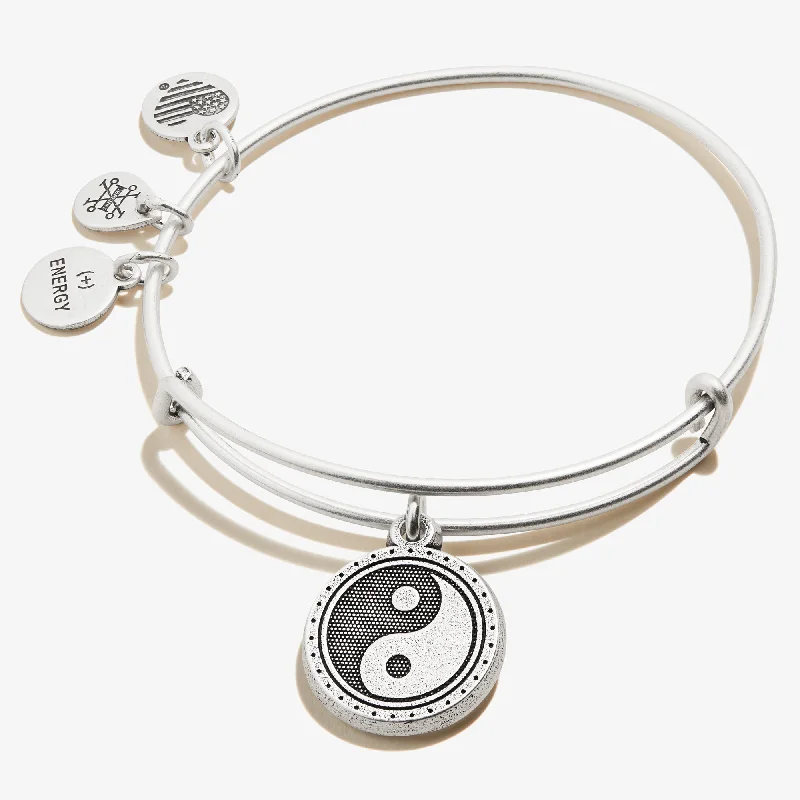 custom engraved wedding band Yin Yang Charm Bangle