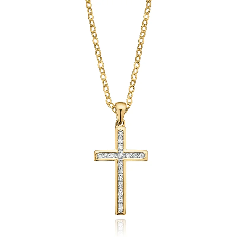 personalized name ring 9ct Yellow Gold Round Brilliant Cut Cross with 0.15 CARAT tw of  Diamond Pendant