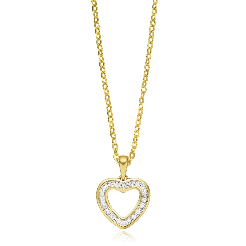 gothic black onyx ring men 9ct Yellow Gold Round Brilliant Cut with 0.10 Carat tw of Diamonds Heart Pendant