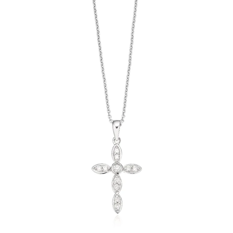 natural turquoise ring handmade 9ct White Gold Round Brilliant Cut Cross with 0.15 CARAT tw of Diamond Pendant