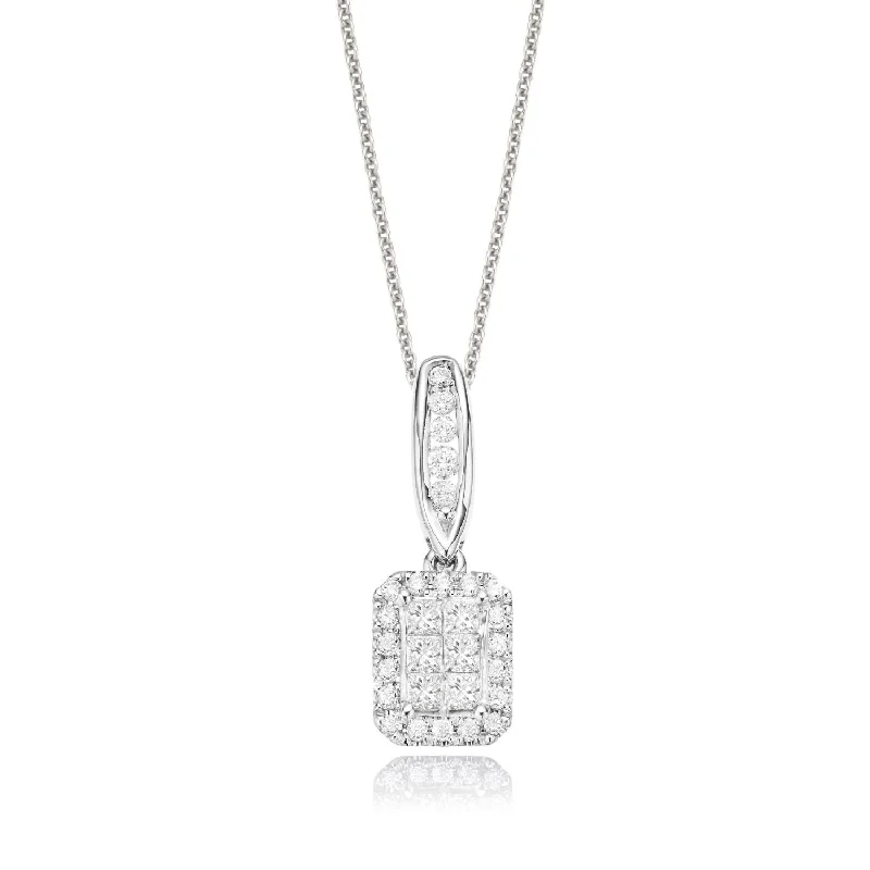 cubic zirconia stud earrings classic New York 14ct White Gold Round & Princess Cut 0.75 Carat tw Diamond Pendant