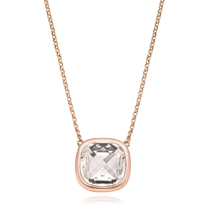 simple gold bar stud earrings Sterling Silver Rose Gold Plated Crystal Cushion Necklace