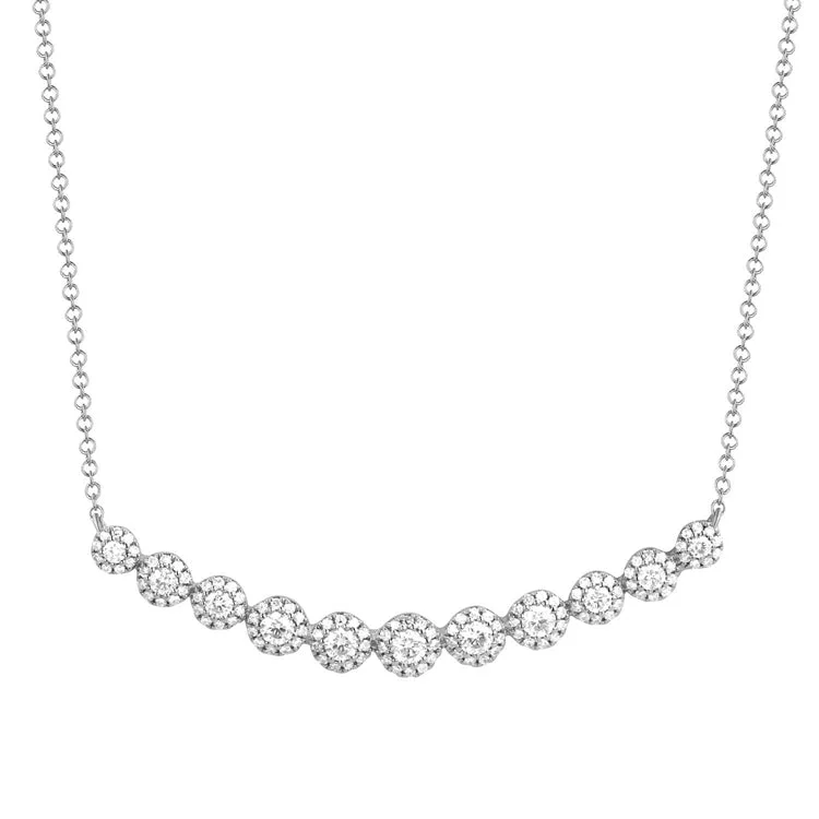 natural crystal pendant necklace 14K Yellow Gold Diamond Halo Curved Bar Necklace