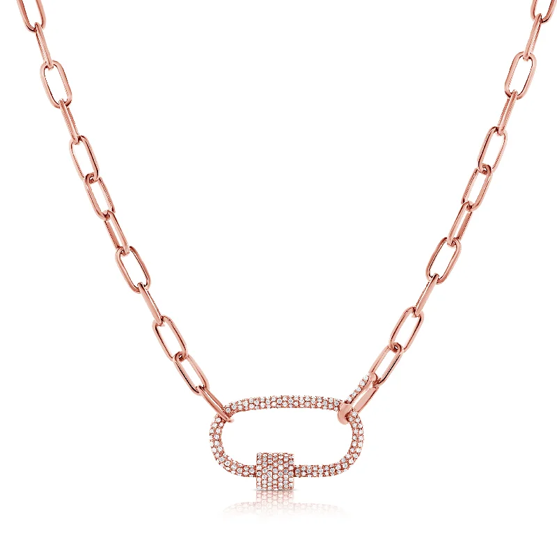 custom initial pendant necklace 14K Rose Gold Full Diamond Pave link Necklace