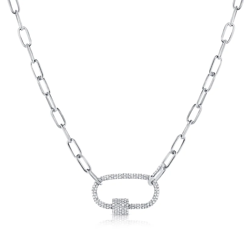 chunky gold chain necklace 14K White Gold Full Diamond Pave link Necklace