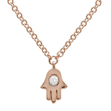 engraved pendant necklace 14K Rose Gold Diamond Hamsa Necklace