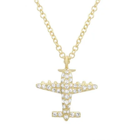 emerald-cut engagement ring halo 14K Yellow Gold Diamond Airplane Pendant & Chain