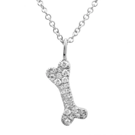 handmade wooden bead necklace 14K White Gold Diamond Dog Bone Pendant & Chain