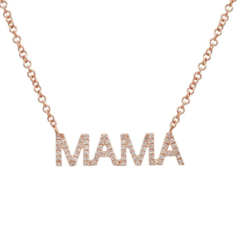 handcrafted gold stud earrings 14K Rose Gold Diamond "MAMA" Necklace