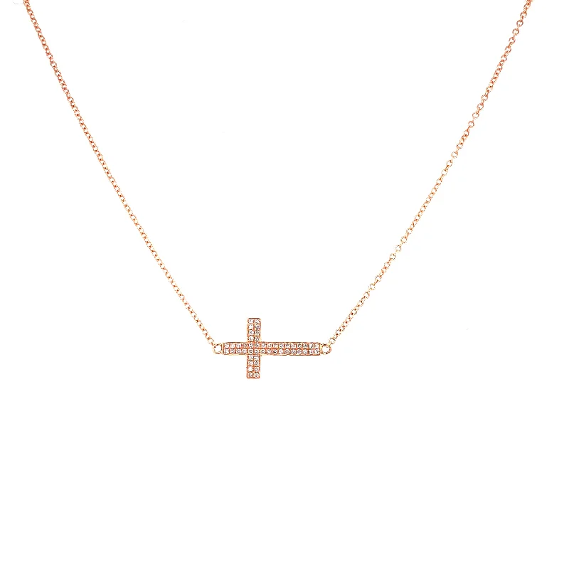 minimalist clover charm bracelet 14K Rose Gold Diamond Cross Horizontal Necklace