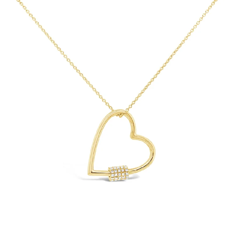 dainty feather charm necklace 14K Yellow Gold Diamond Heart Charm Holder Necklace