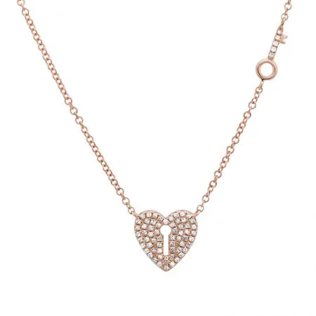 small diamond cross pendant 14K Rose Gold Diamond Heart Lock and Key Necklace
