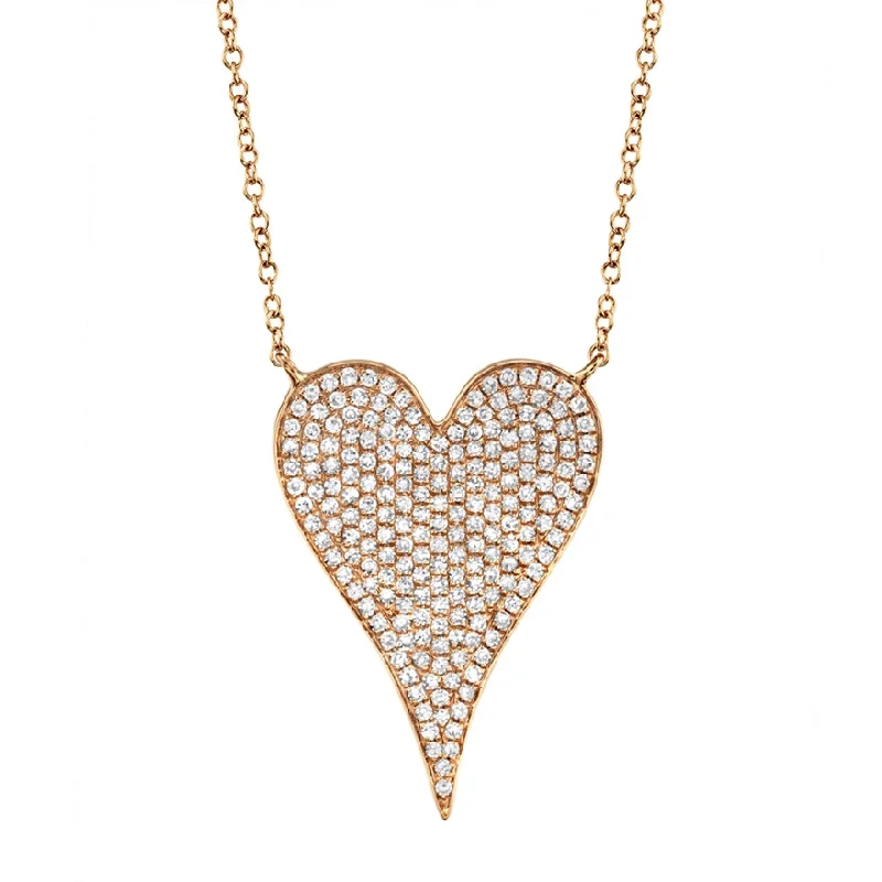 adjustable gemstone choker 14K Rose Gold Diamond Heart Necklace (Large)