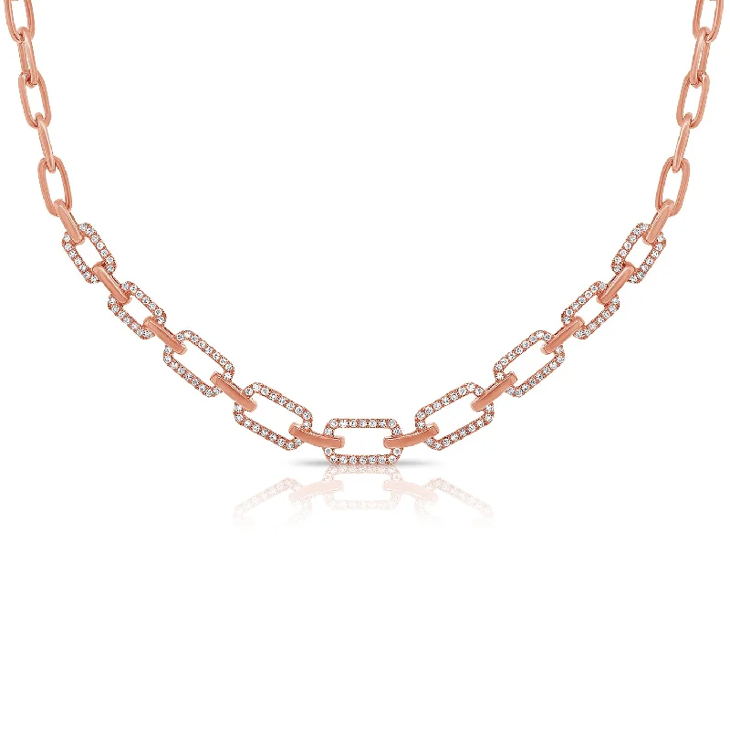 infinity knot wedding band 14K Rose Gold Diamond Link Necklace