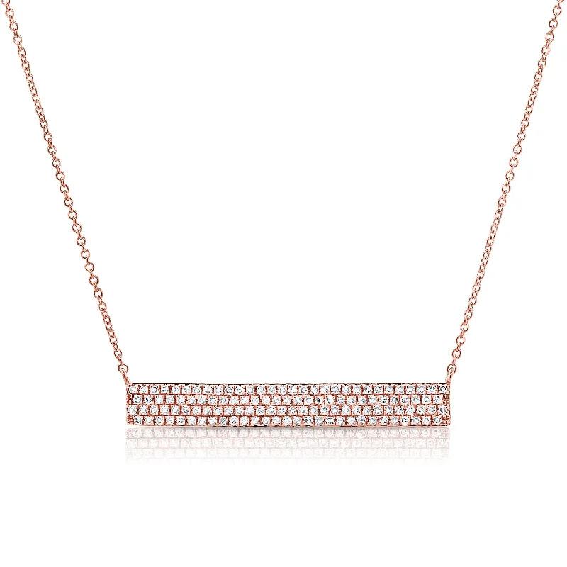 classic diamond solitaire earrings 14K Rose Gold Diamond Pave Bar Necklace