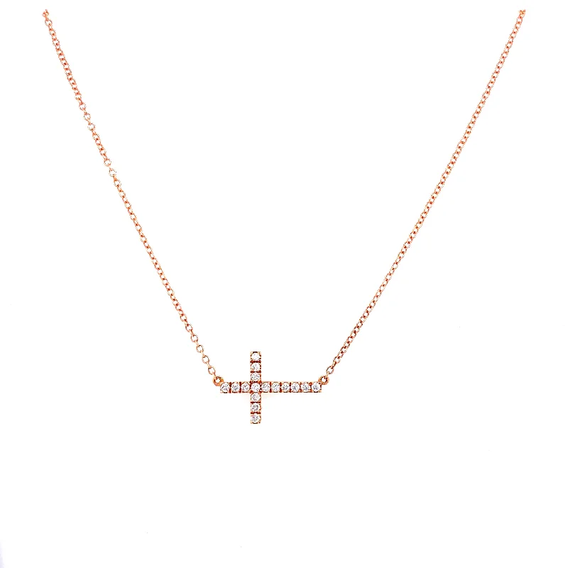 multi-gemstone eternity band 14K Rose Gold Diamond Sideways Cross Necklace