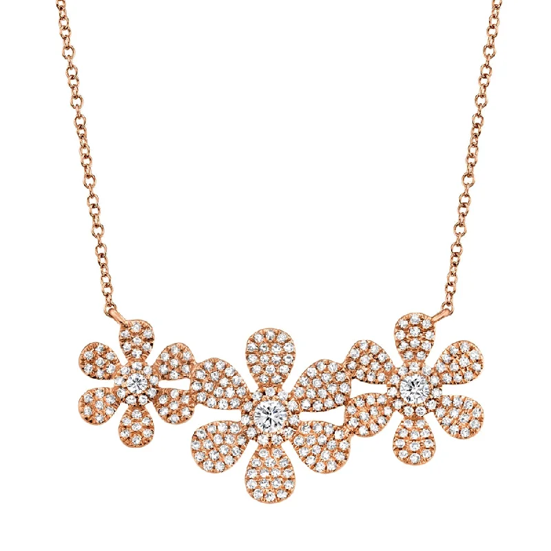 gold and turquoise statement ring 14K Rose Gold Diamond Tri-Flower Necklace