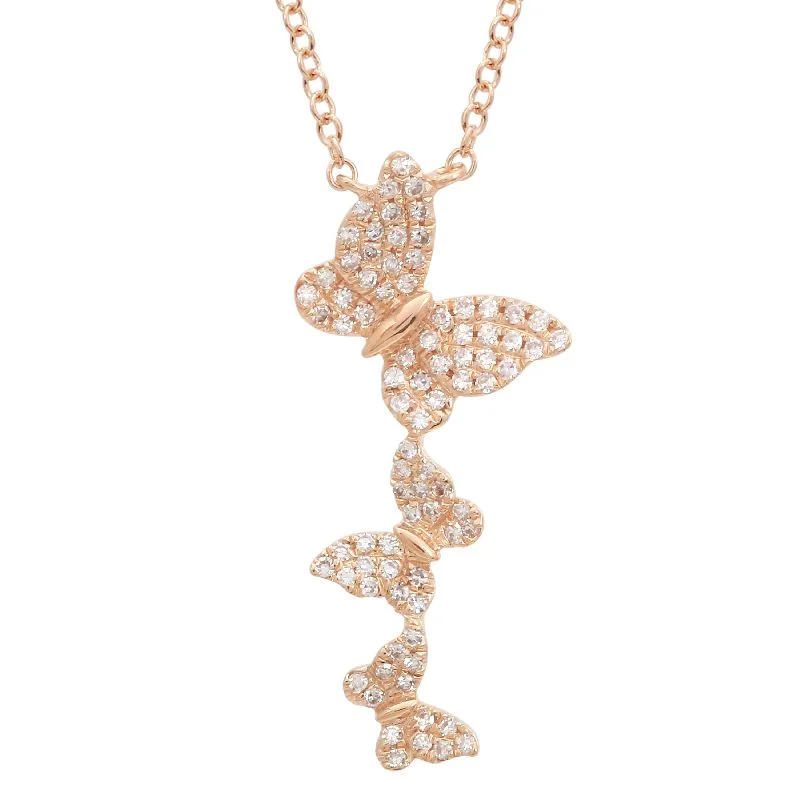 classic cubic zirconia pendant 14K Rose Gold Diamond Triple Butterfly Necklace
