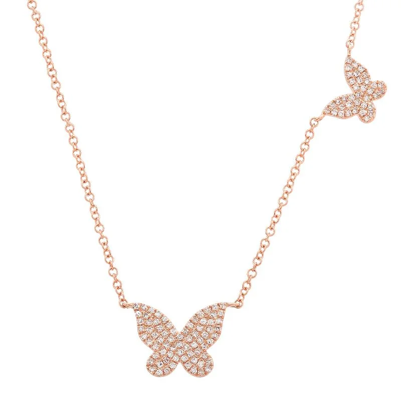 celestial galaxy planet earrings 14K Rose Gold Double Butterfly Diamond Necklace