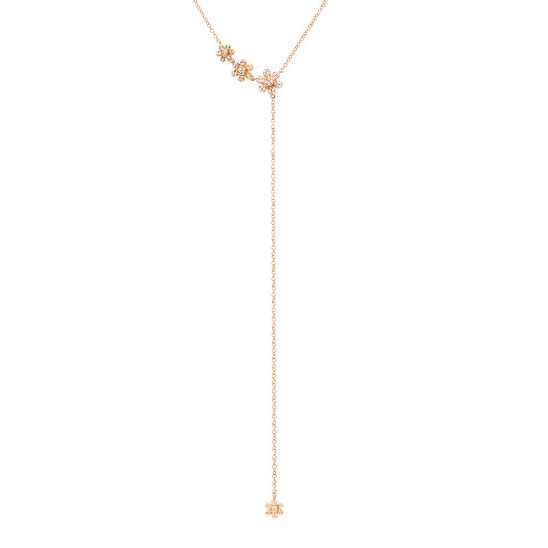 minimalist crystal quartz ring 14K Rose Gold Flower Lariat Necklace
