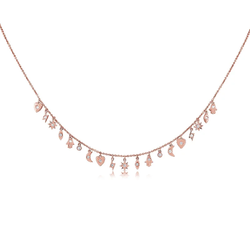 handmade leather pendant necklace 14K Rose Gold Mini Diamond Charm Necklace