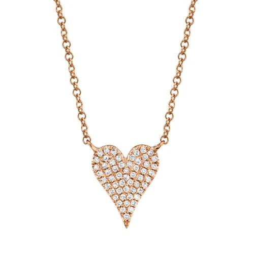 emerald-cut aquamarine necklace 14K Rose Gold Pave Diamond Heart Necklace (Small)