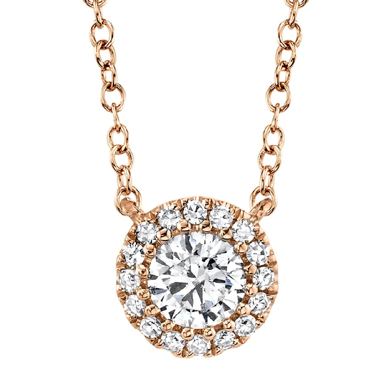 silver-plated bar necklace 14K Rose Gold Round Brilliant Diamond Necklace