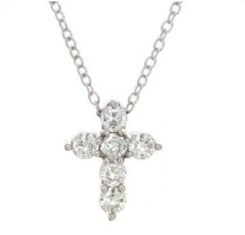 boho beaded statement necklace 14K White Gold 6 Diamond Cross (3 Prong)