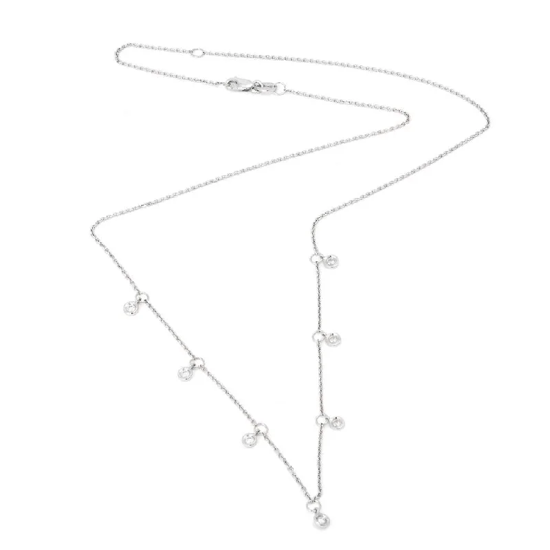 14K White Gold Dangle Diamond By The Yard Necklace