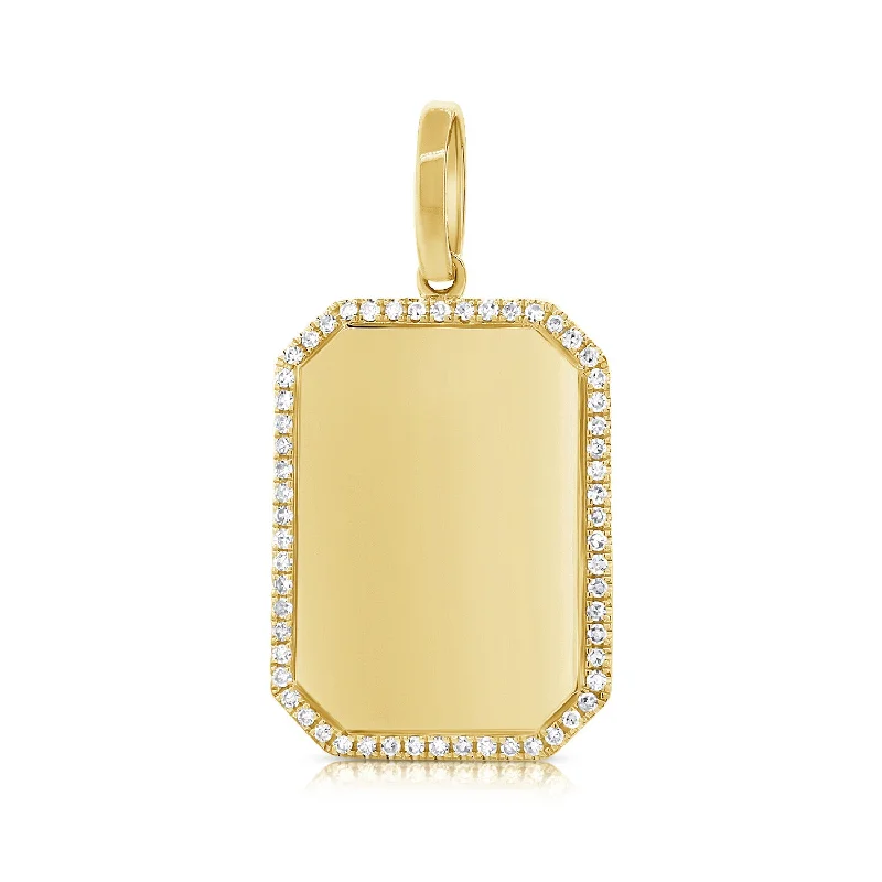 classic gemstone stud earrings 14K Yellow Gold Diamond Border Polished Charm Pendant-Engraveable
