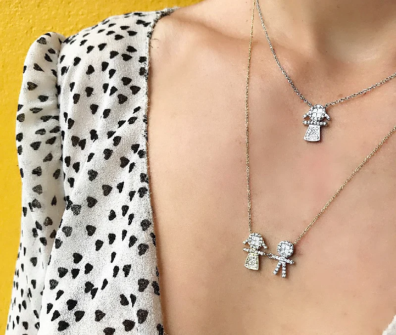 vintage sapphire necklace 14K White Gold Diamond Boy +Girl Necklace